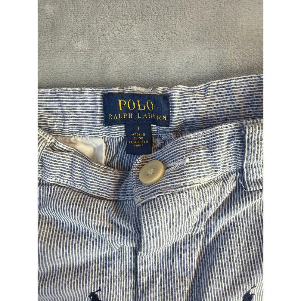 Polo Ralph Lauren All-Over Pony Blue/White Striped Seersucker Shorts size 7